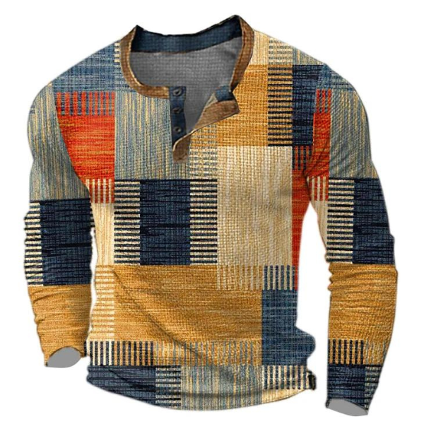 Jersey patchwork con botones para hombre en naranja – vista frontal