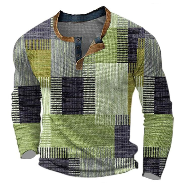 Jersey patchwork con botones para hombre en verde – vista frontal