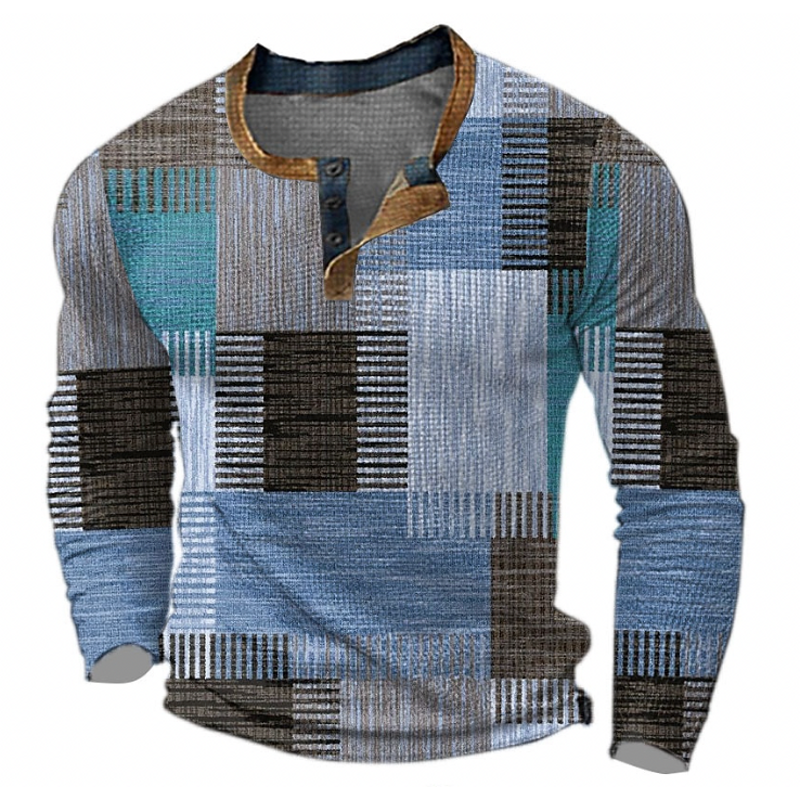 Jersey patchwork con botones para hombre en azul – vista frontal