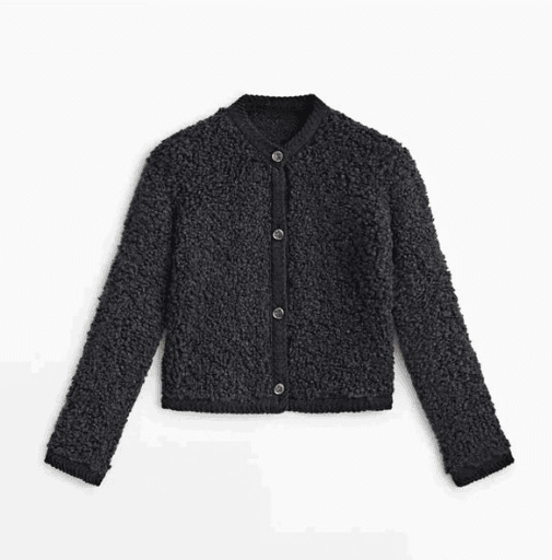 Sobrecamisa corta para mujer de tejido rizado con botones en negro
