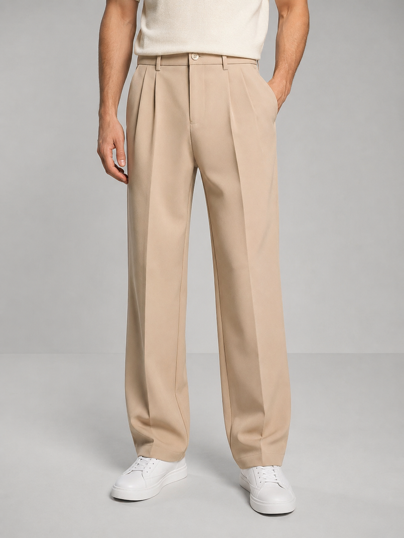 Pantalón de vestir para hombre con pinzas y corte recto para la oficina