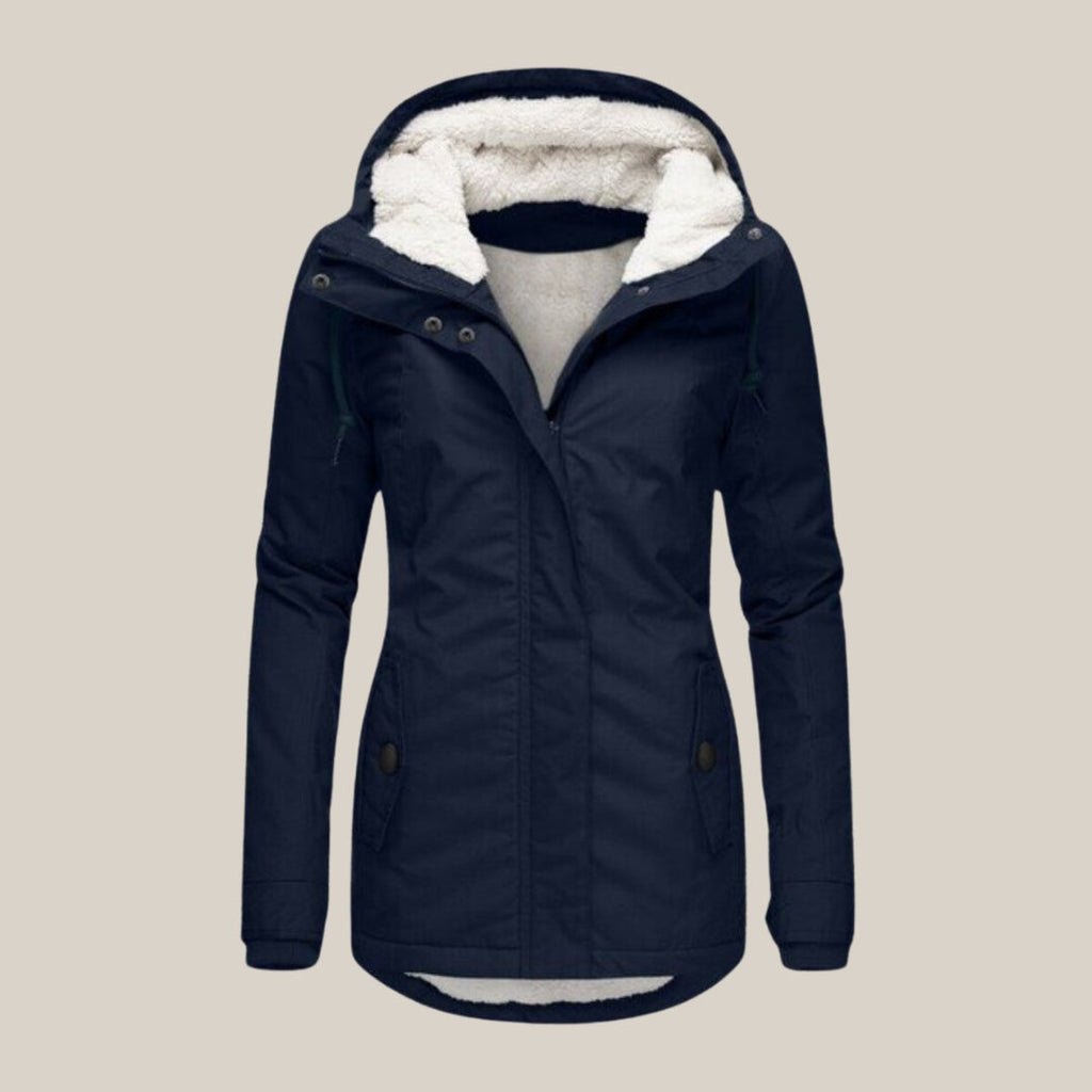Parka para mujer con capucha y forro suave en azul marino