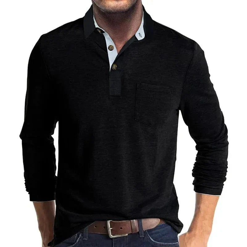 Polo de manga larga para hombre con bolsillo en el pecho para el día a día