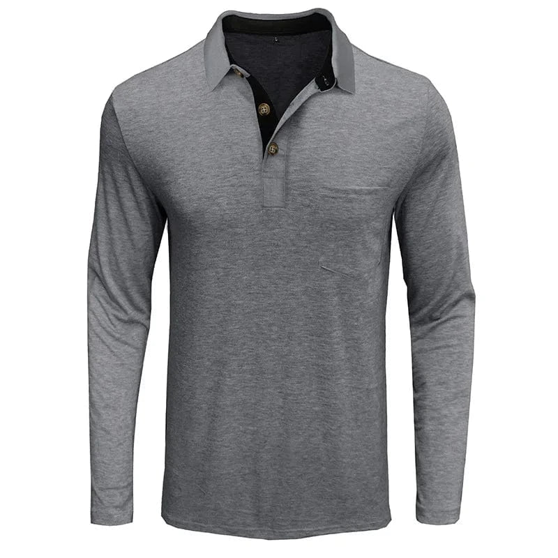 Polo de manga larga con bolsillo para hombre en gris claro – prenda sola