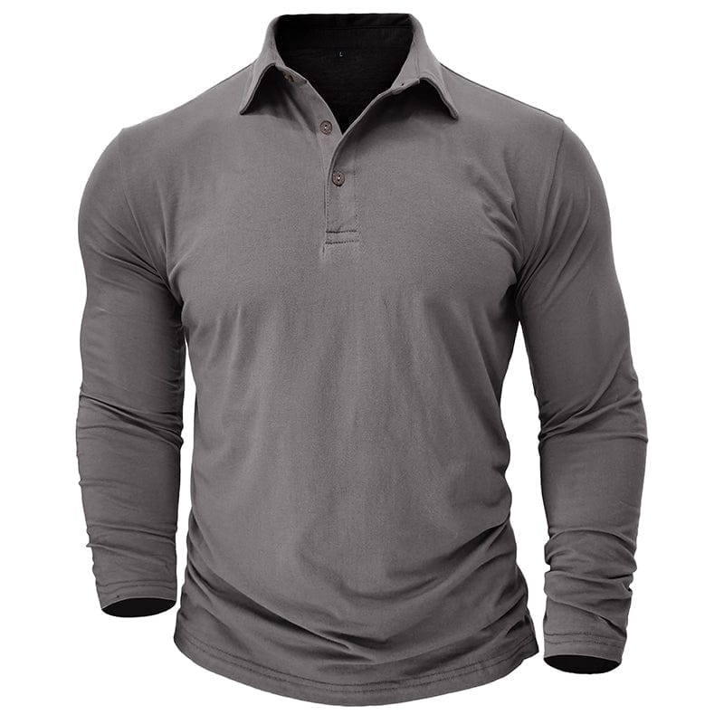 Polo de manga larga con mangas raglán para hombre en gris – vista frontal