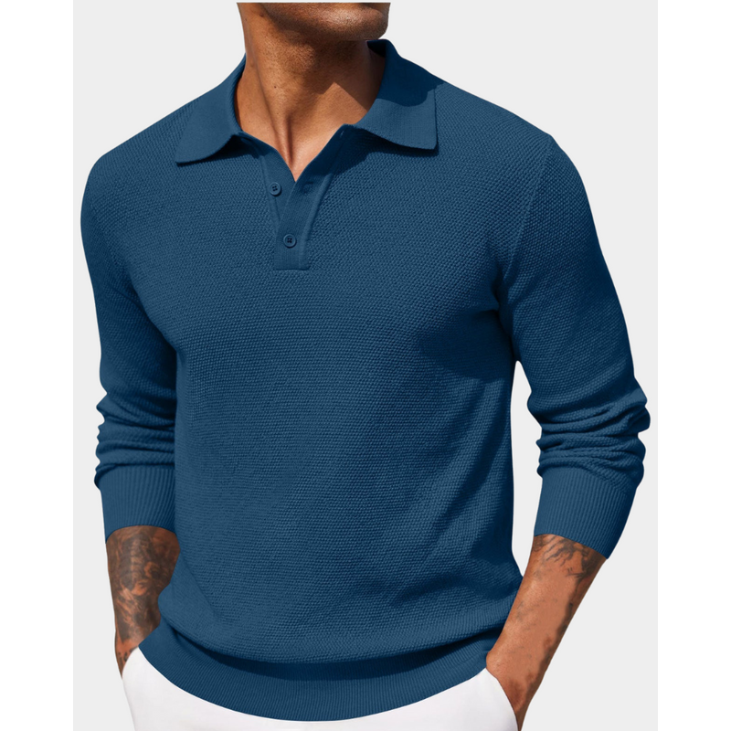 Polo de punto para hombre de manga larga con cuello abierto para el otoño