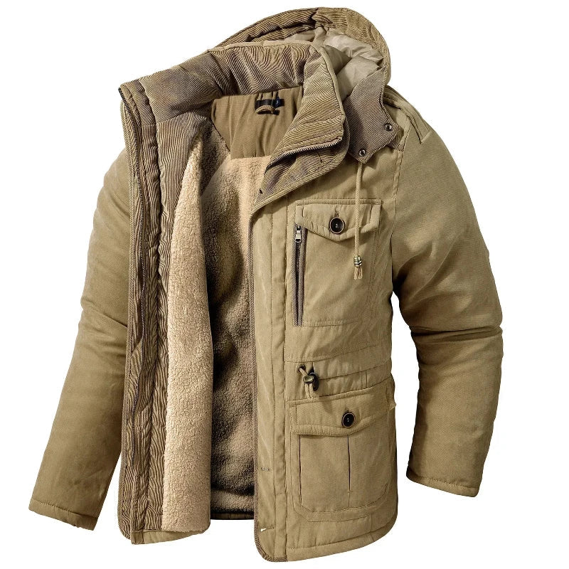 Parka para hombre con bolsillos cargo y forro de borreguito para el invierno