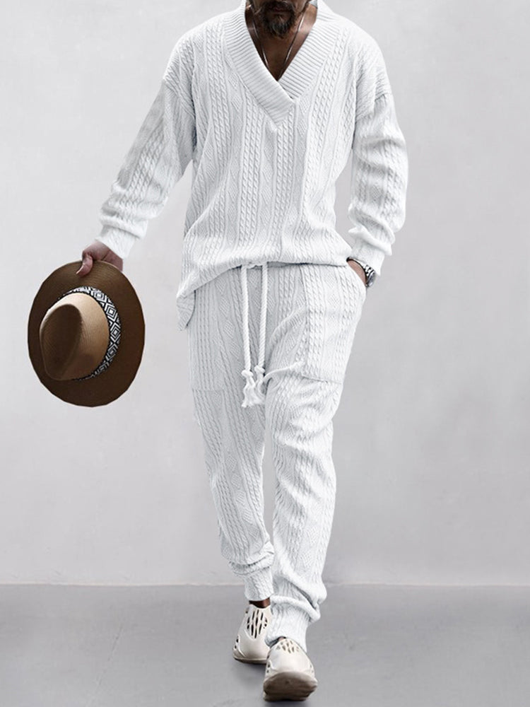 Conjunto de punto trenzado para hombre con cuello en V para el entretiempo