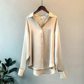 Blusa satinada para mujer de manga larga en beige