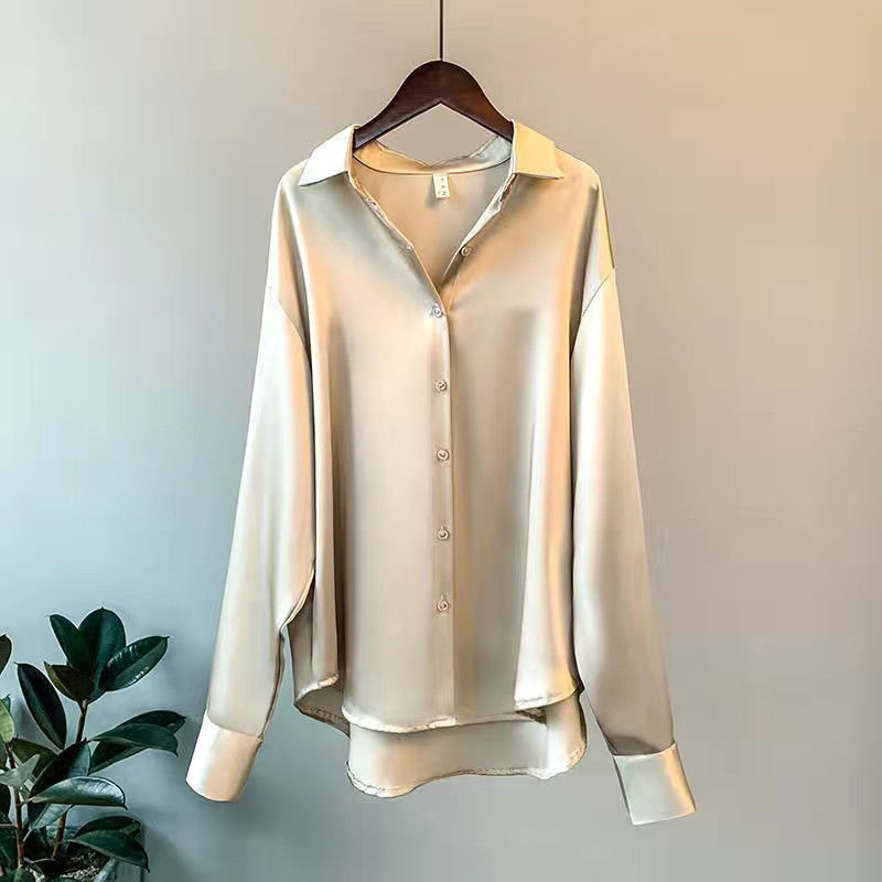 Blusa satinada para mujer de manga larga para la oficina