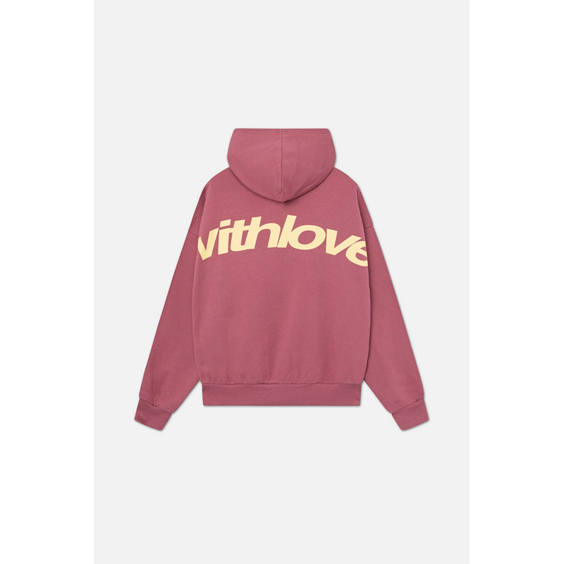 Sudadera con capucha oversize con estampado de letras para hombre en rosa – vista trasera
