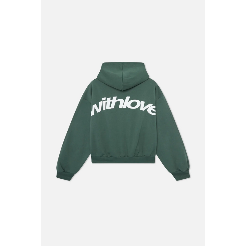 Sudadera con capucha oversize con estampado de letras para hombre en verde – vista trasera