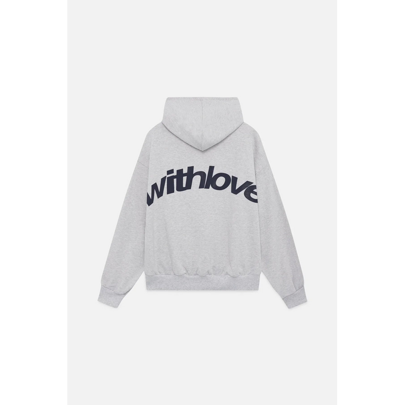 Sudadera con capucha oversize con estampado de letras para hombre en gris claro – vista trasera