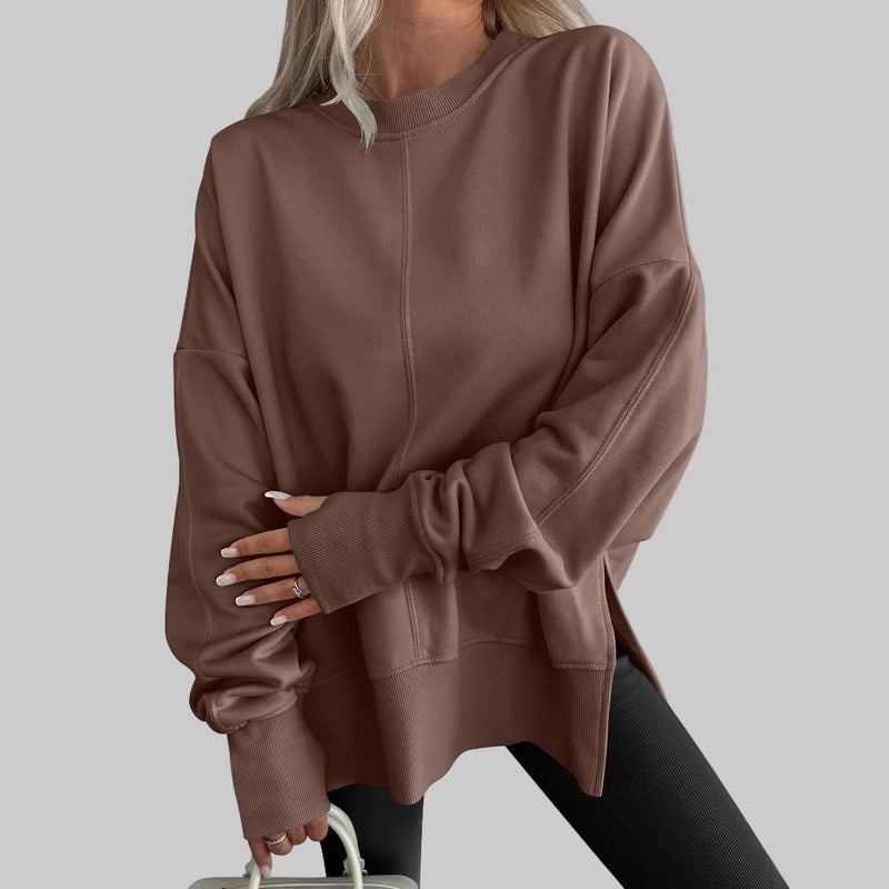 Sudadera oversize para mujer en marrón – vista frontal
