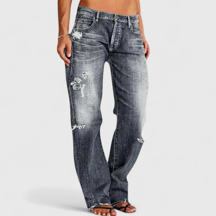 Vaqueros holgados para mujer con botones en gris, vista frontal