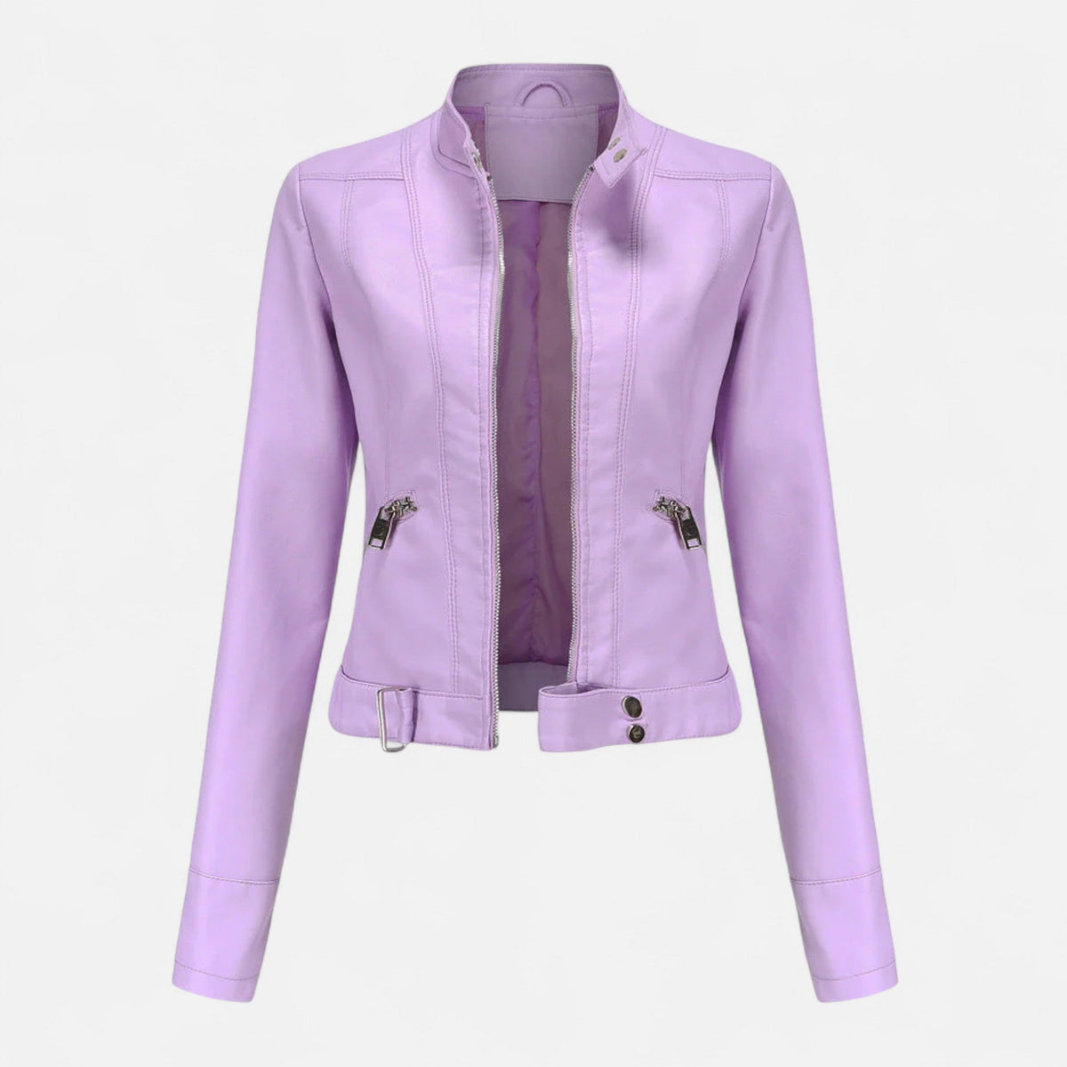 Chaqueta corta para mujer de efecto cuero con cuello alto en lila