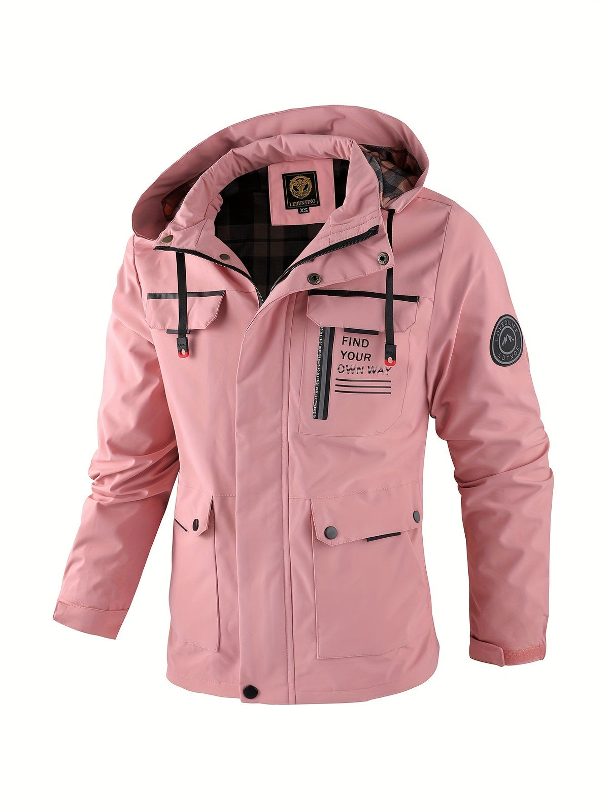 Chaqueta técnica para hombre con capucha y bolsillos en rosa