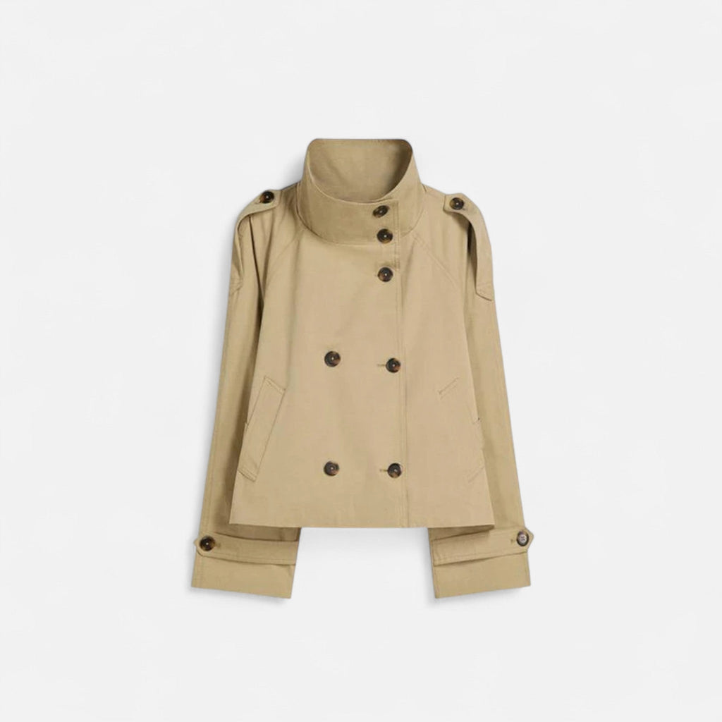 Gabardina corta para mujer con cinturón en beige