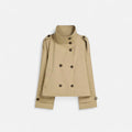 Gabardina corta para mujer con cinturón en beige