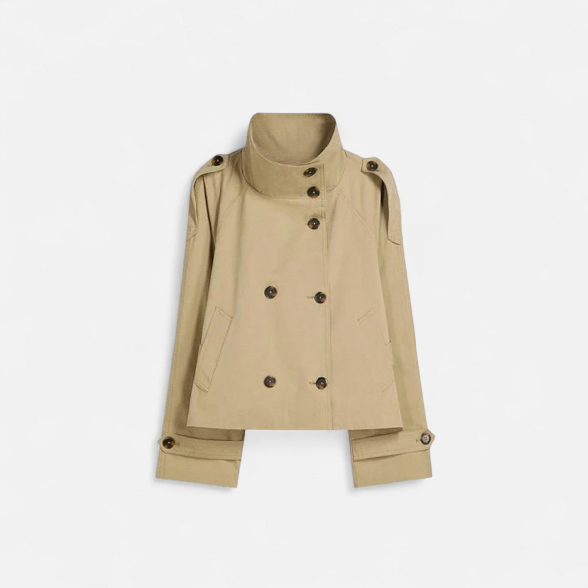 Gabardina corta para mujer con cinturón en beige