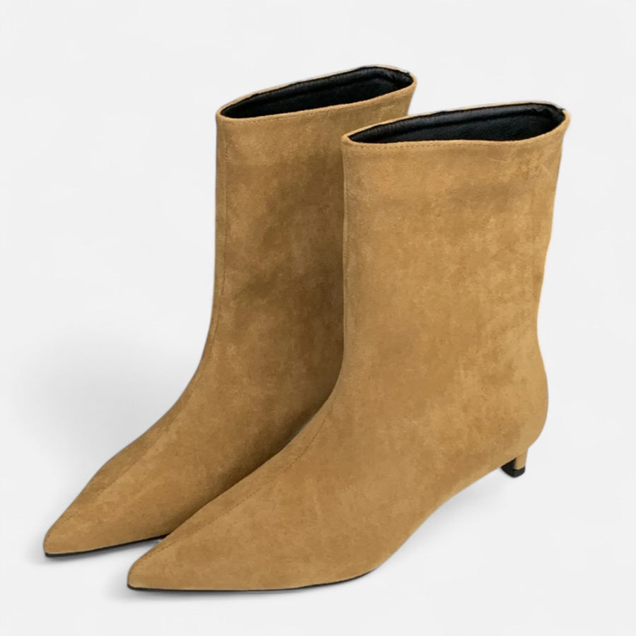 Botines para mujer de punta fina con tacón bajo para el otoño y el invierno