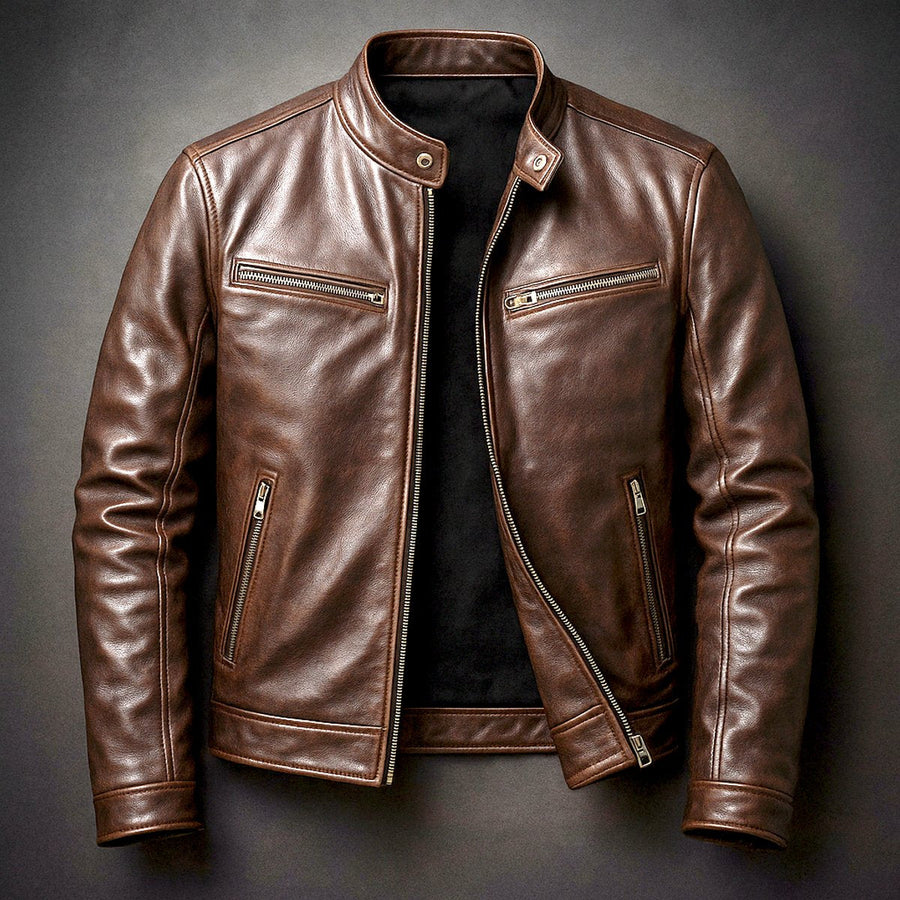 Chaqueta de motorista para hombre con cuello alto y bolsillos con cremallera para el otoño