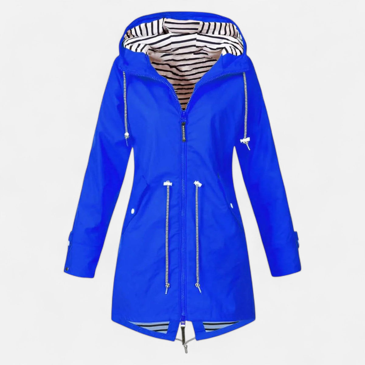 Chaqueta con capucha para mujer con cintura ajustable en azul