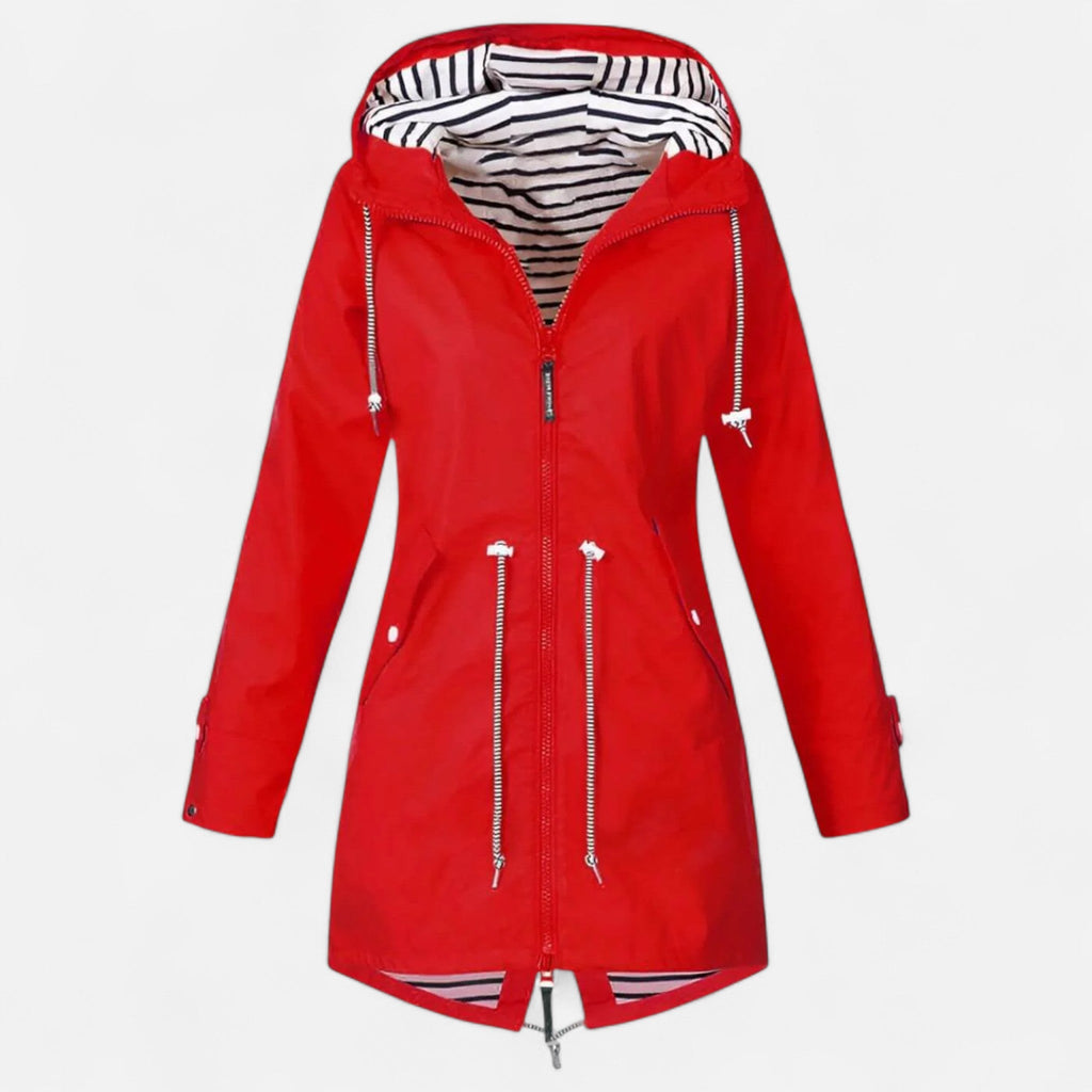 Chaqueta con capucha para mujer con cintura ajustable en rojo