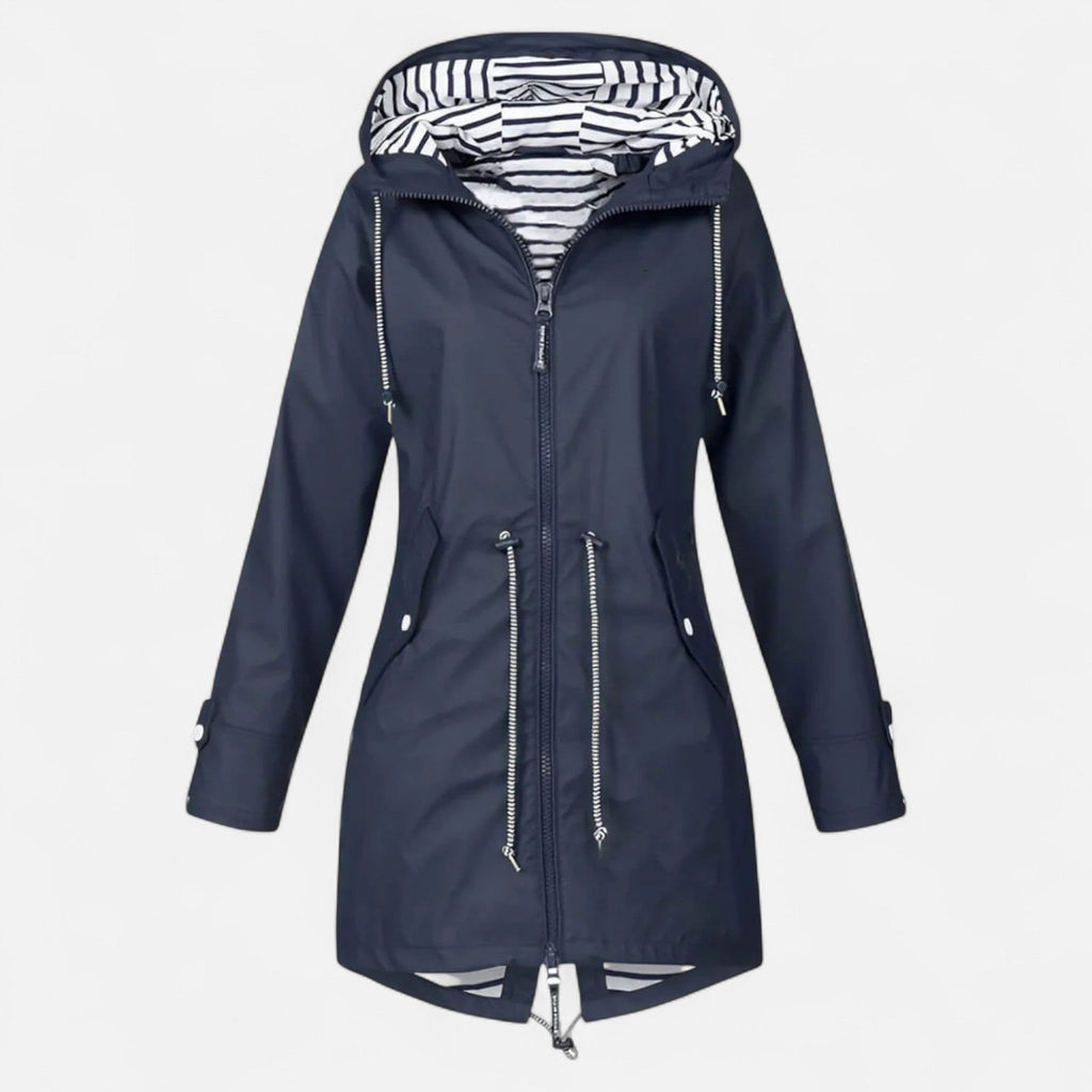 Chaqueta con capucha para mujer con cintura ajustable en azul marino