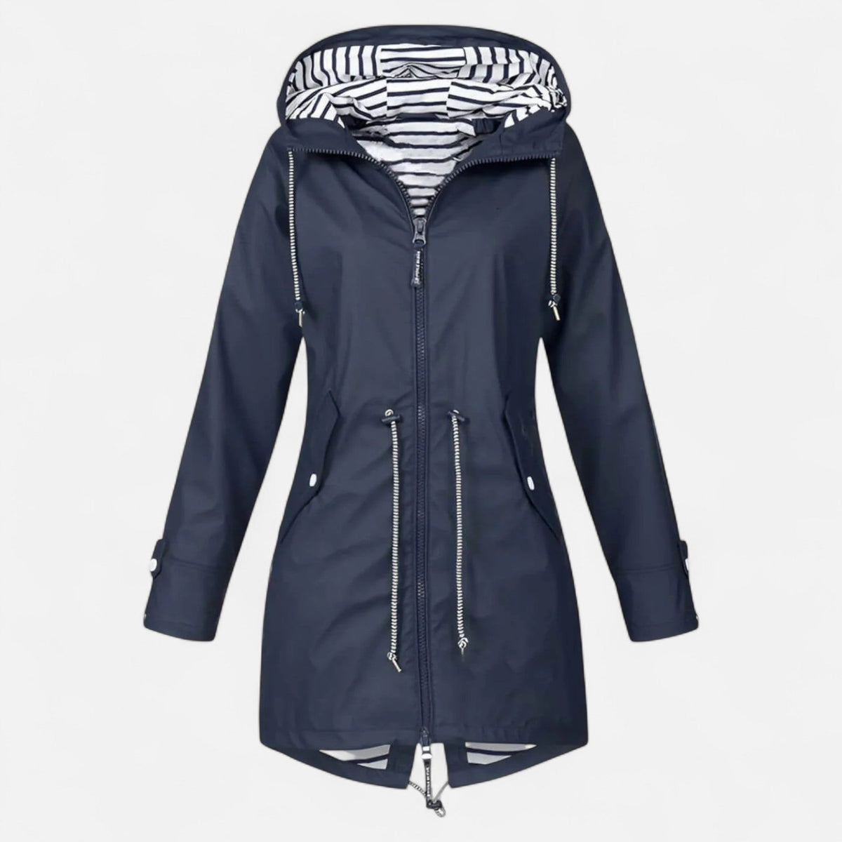 Chaqueta con capucha para mujer con cintura ajustable en azul marino