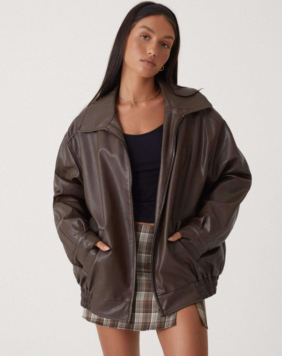 Chaqueta oversize para mujer de efecto cuero para el entretiempo